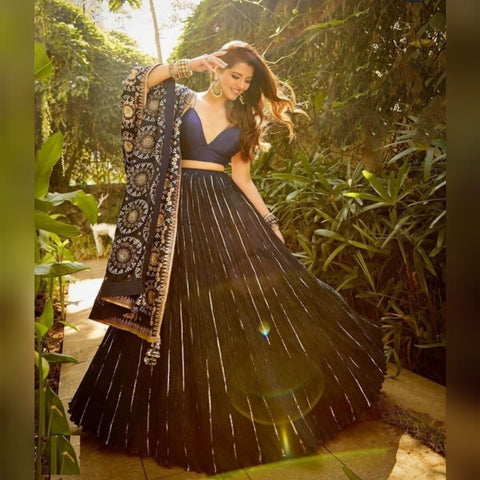 Fantastic Navy Blue Color Designer Phantom Silk Embroidered Zari Work Lehenga