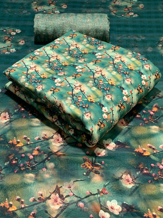 Desirable Prussian Color Printed Flower Design Pramina Salwar kameez