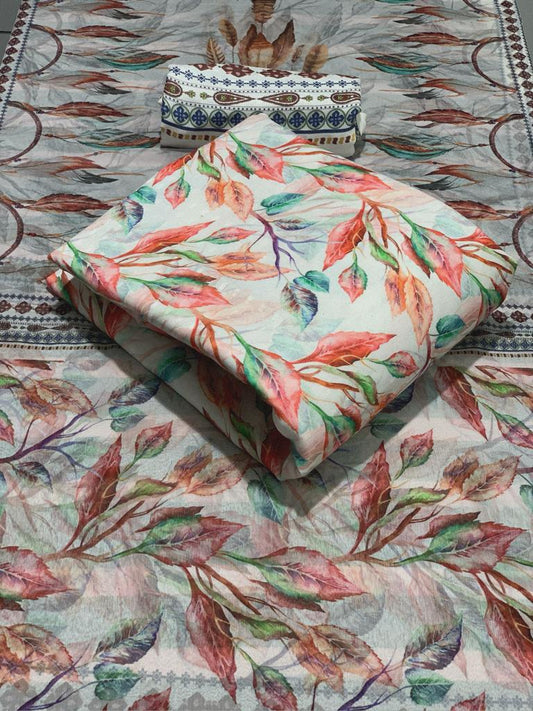 Blooming Party Wear Multi Color Leaf Design Printed Pramina Fancy Salwar Kameez