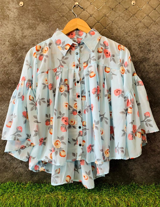 Imperial Full Stitched Georgette Flower Printed Western Wear Top