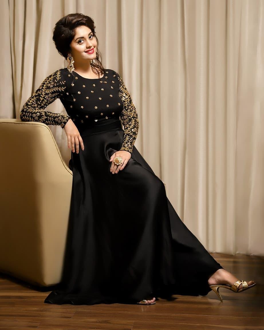 Attractive Black Color Taffeta Silk Embroidered Work Full Stitched Gown For Women