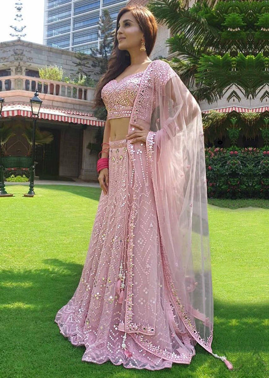 Knockout Baby Pink Color Wedding Wear Designer Georgette Embroidered Work Lehenga Choli