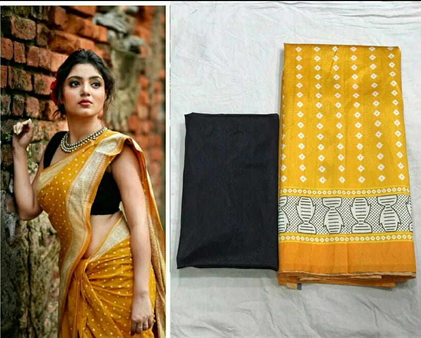 Preferable Mustard Color Fancy Digital Printed Soft Silk Saree Blouse For Function Wear