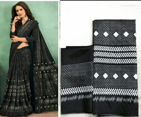 Eye-catching Black Color Soft Silk Fancy Digital Printed Saree Blouse For Women