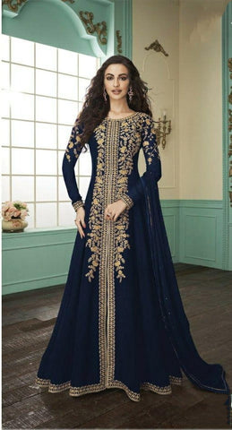 Trendy Navy Blue Color Codding Embroidered Work Designer Faux Georgette Salwar Suit For Function Wear