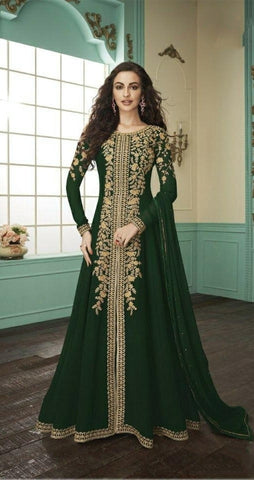 Awesome Dark Green Color Party Wear Faux Georgette Codding Embroidered Work Salwar Suit For Women