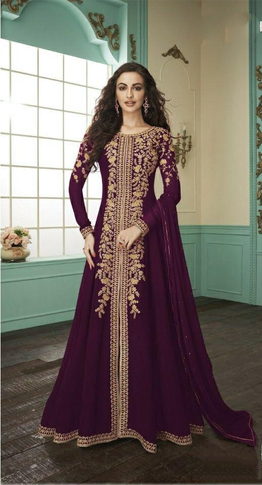 Energetic Wine Color Function Wear Embroidered Codding Work Designer Faux Georgette Salwar Suit