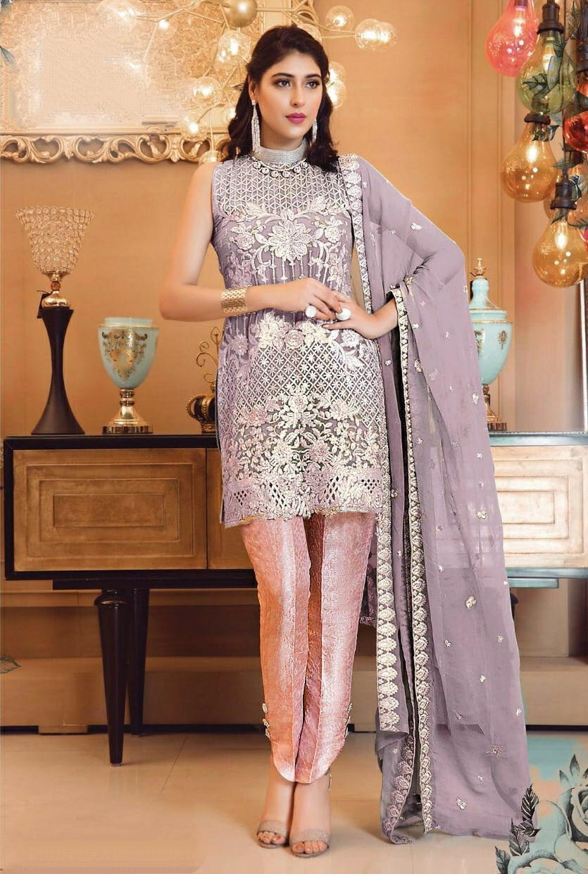 Prominent Light Purple Color Stylish Faux Georgette Sequence Embroidered Work Salwar Suit For Festive Wear