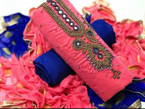 Gleaming Pink Color Festive Wear Chanderi Hand Khatli Work Salwar Suit For Women