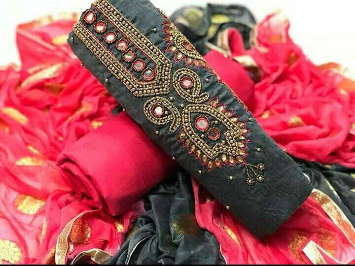 Sizzling Grey Color Festive Wear Khatli Hand Work Chanderi Designer Salwar Suit