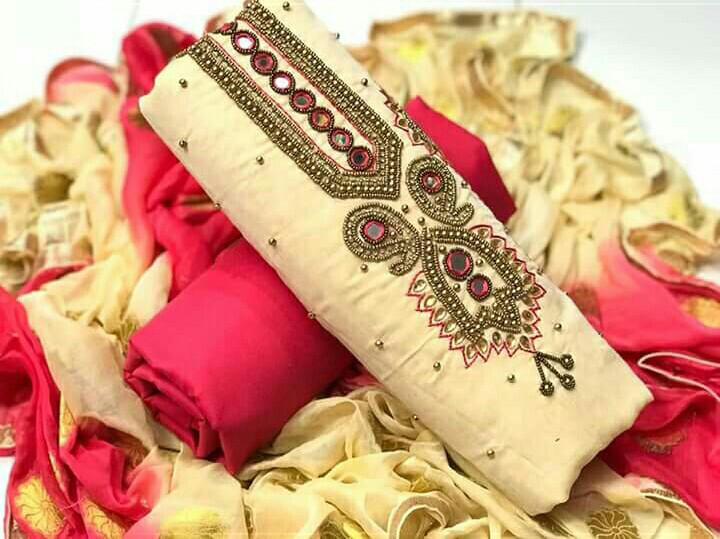 Captivation Cream Color Hand Khatli Work Chanderi Fancy Salwar Suit For Wedding Wear
