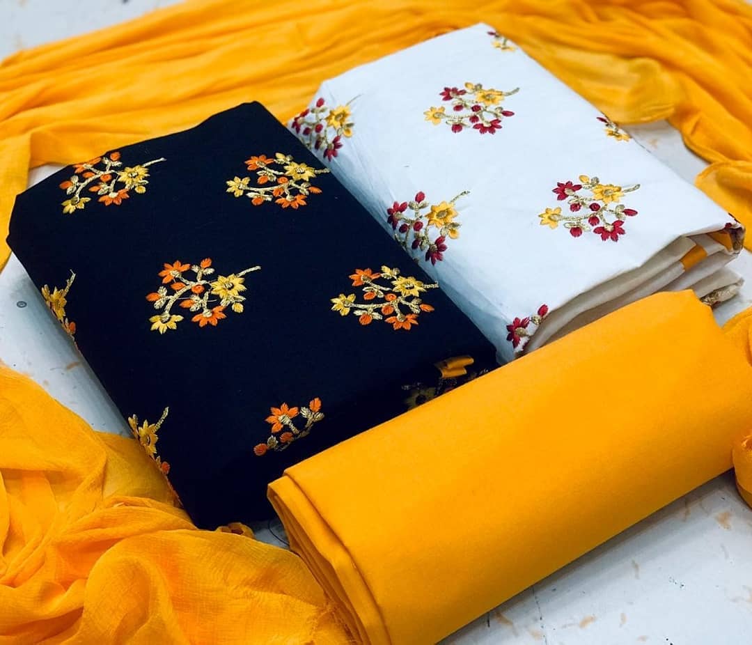 Cyber Color Embroidered Work Semi Modal Two Top Salwar Suit Set For Women