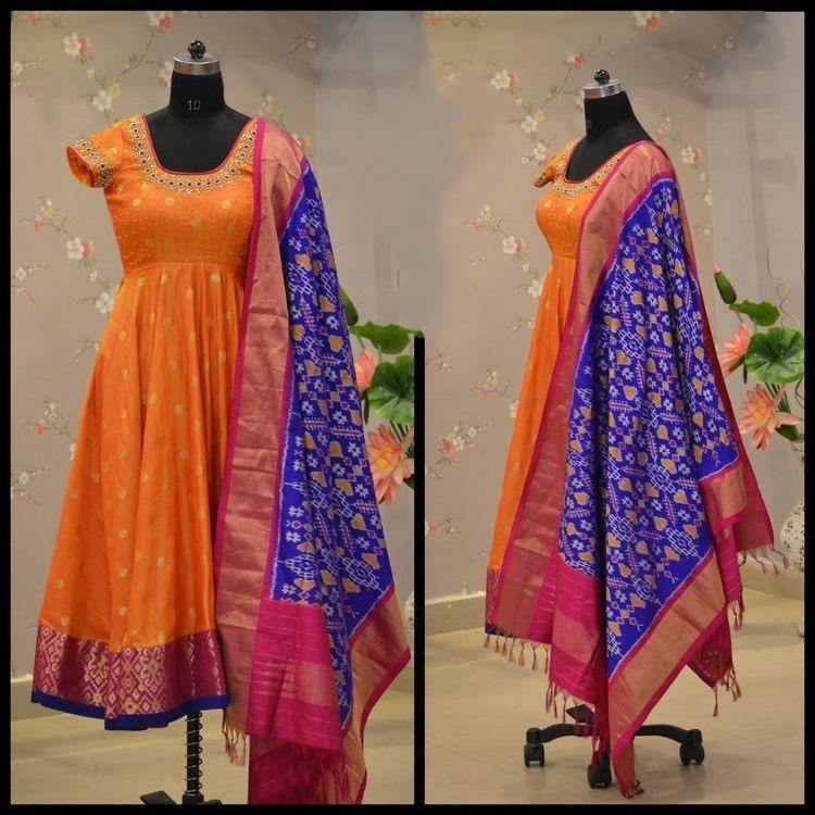 Desirable Orange Color Rayon Flex Cotton Fancy Printed Party Wear Full Stitched Kurti With Dupatta