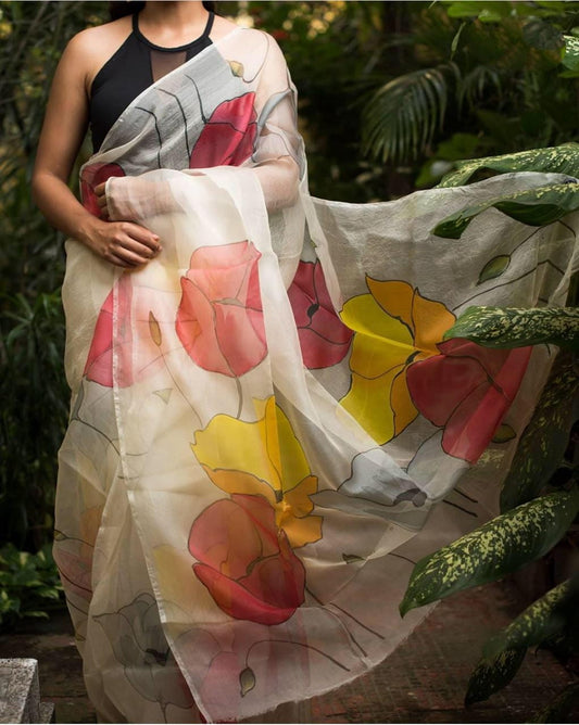 Gorgeous Off White Color Wedding Wear Digital Fancy Printed Organza Saree Blouse
