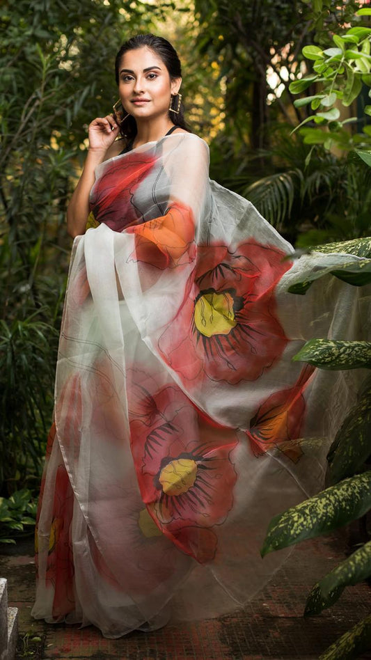 Demanding Multi Color Designer Organza Digital Printed Function Wear Saree Blouse
