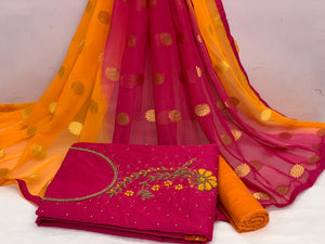 Entrancing Magenta Color Fancy Chanderi Modal Cotton Hand Khatli Work Designer Salwar Suit For Ladies