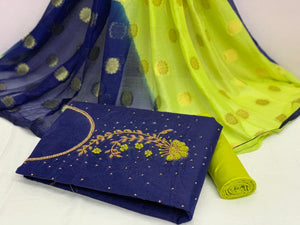 Hypnotic Dark Blue Color Festive Wear Khatli Hand Work Modal Cotton Chanderi Salwar Suit For Ladies