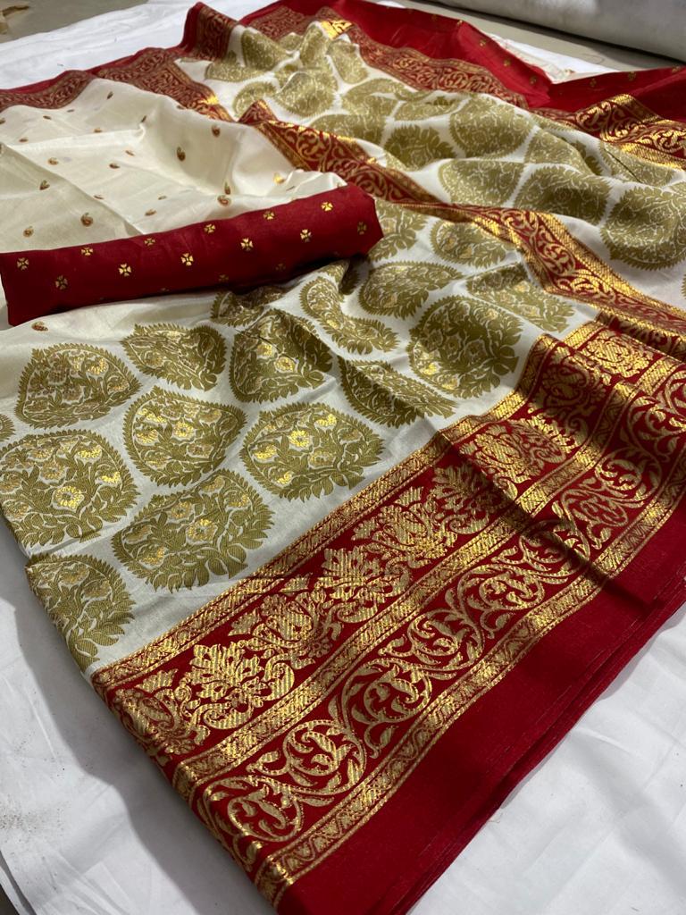 Wonderful Maroon Color Fancy Foil Printed Jacquard Border Rich Pallu Soft Silk Saree Blouse For Function Wear