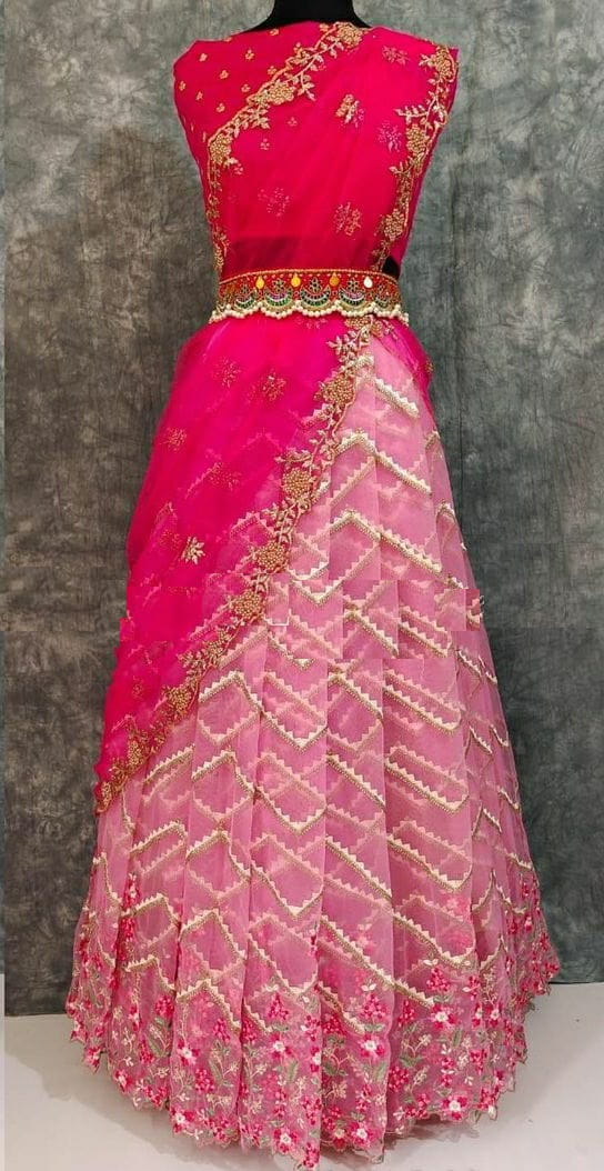 Good-looking Pink Color Designer Super Net Nylon Stone Embroidered Cut Work Lehenga Choli For Function Wear