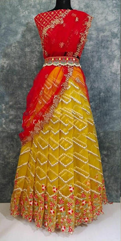 Party Wear Yellow Color Nylon Net Fancy Embroidered Beautiful Stone Cut Work Lehenga Choli