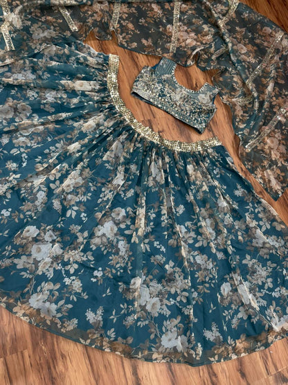 Pretty Rama Blue Color Designer Organza Embroidered Sequence Work Lehenga Choli For Wedding Wear