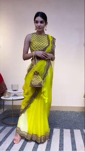 Festive Wear Green Color Lovable Organza Designer Sequence Embroidered Work Saree Blouse