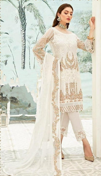 Radiant Off White Color Festive Wear Faux Georgette Fancy Embroidered Work Salwar Kameez