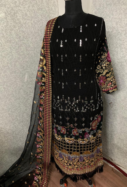 Hypnotic Black Color Wedding Wear Faux Georgette Traditional Wear Embroidered Work Salwar Kameez