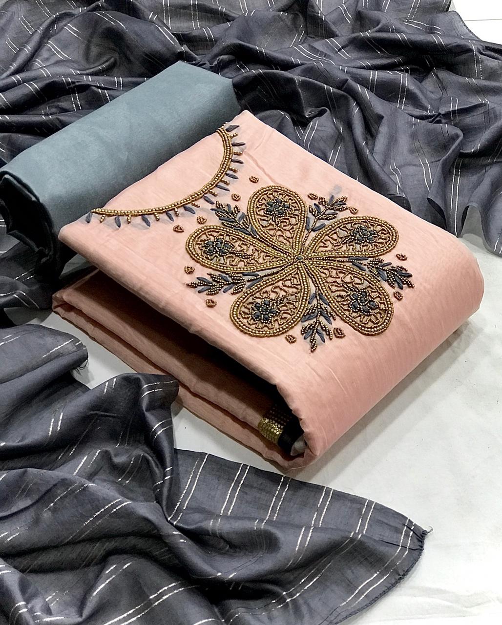 Party Wear Chanderi Silk Fancy Hand Work Designer Salwar Kameez