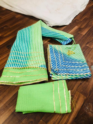 Party Wear Sea Green Color Fancy Kotta Lahriya Design Printed Gotta Patti Border Lining Lehenga Choli