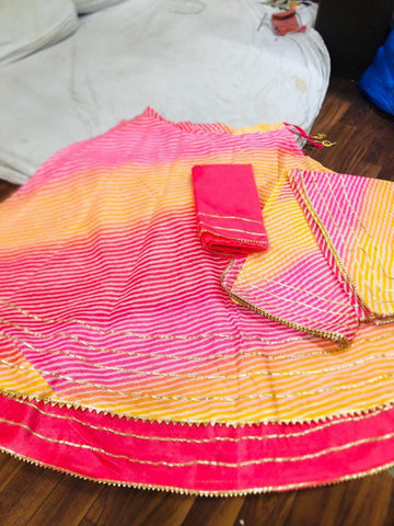 Flaunt Pink Color Designer Gotta Patti Lining Border Printed Fancy Lahriya Kotta Lehenga Choli Design