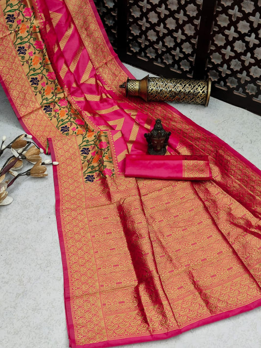 Bewildering Rani Pink Color Jacquard All Over Work Lichi Silk Occasion Wear Saree Blouse