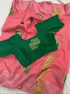 Gorgeous Pink Color Dashing Cotton Silk Embroidered Work Satin Border Design Saree Blouse