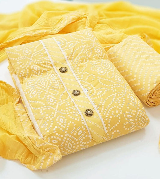 Trendy Yellow Color Dashing Chiffon Design Printed Salwar Kameez For Ladies