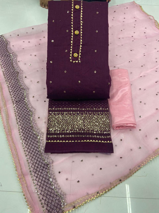 Good-looking Chanderi Semi Modal Design Sequence Work Party Wear Salwar Kameez