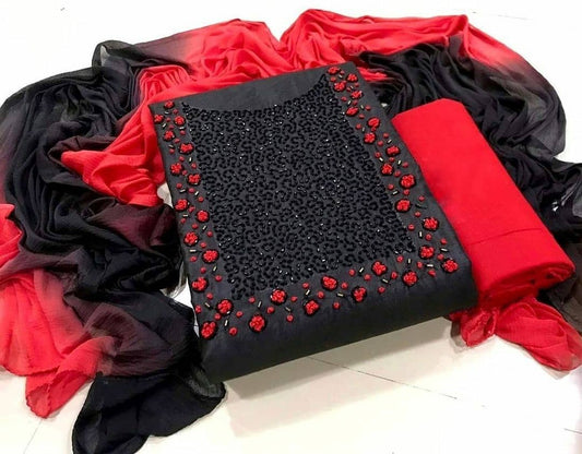 Thrilling Black Color Fancy Casual Wear Cotton Hand Work Salwar Kameez