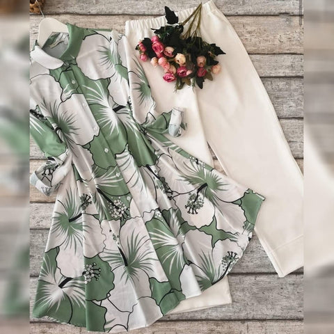 Green with White American Crap Digital Print Plazo Top For Party Wear MINIAB122O