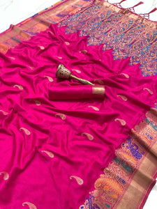 Alluring Magenta Color Fabulous Art Silk Fancy Weaving Zari Design Saree Blouse For Festive Wear