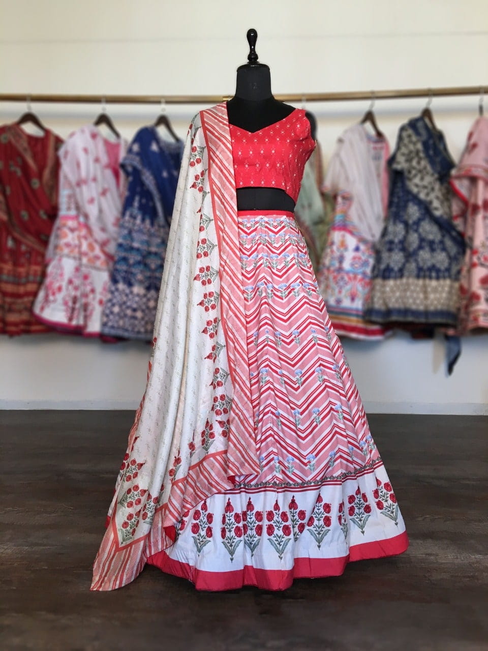 Party Wear Red Color Dashing Art Silk Fancy Printed Lehenga For Women