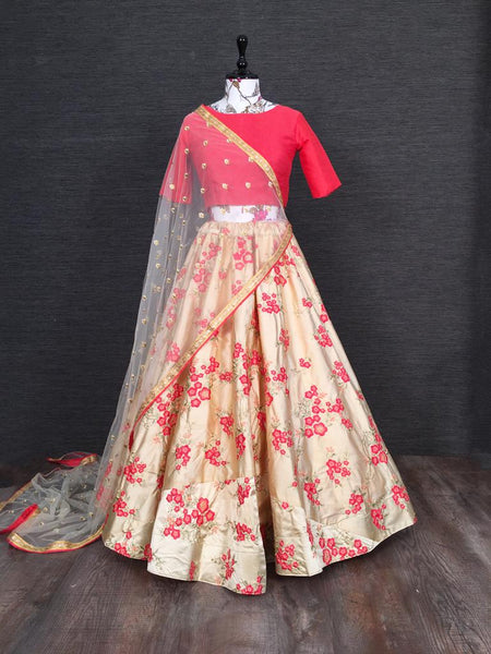 Superfine Red Color Function Wear Embroidered Work Satin Beautiful Lehenga Choli For Ladies