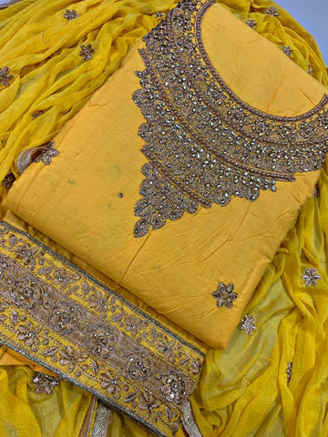 Tuscany Color Designer Cotton Embroidered Diamond Work Salwar Suit For Function Wear