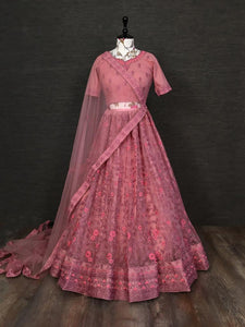 Imperial Pink Color Soft Net Ladies Wear Embroidered Zari Glitter Design Work Lehenga Choli