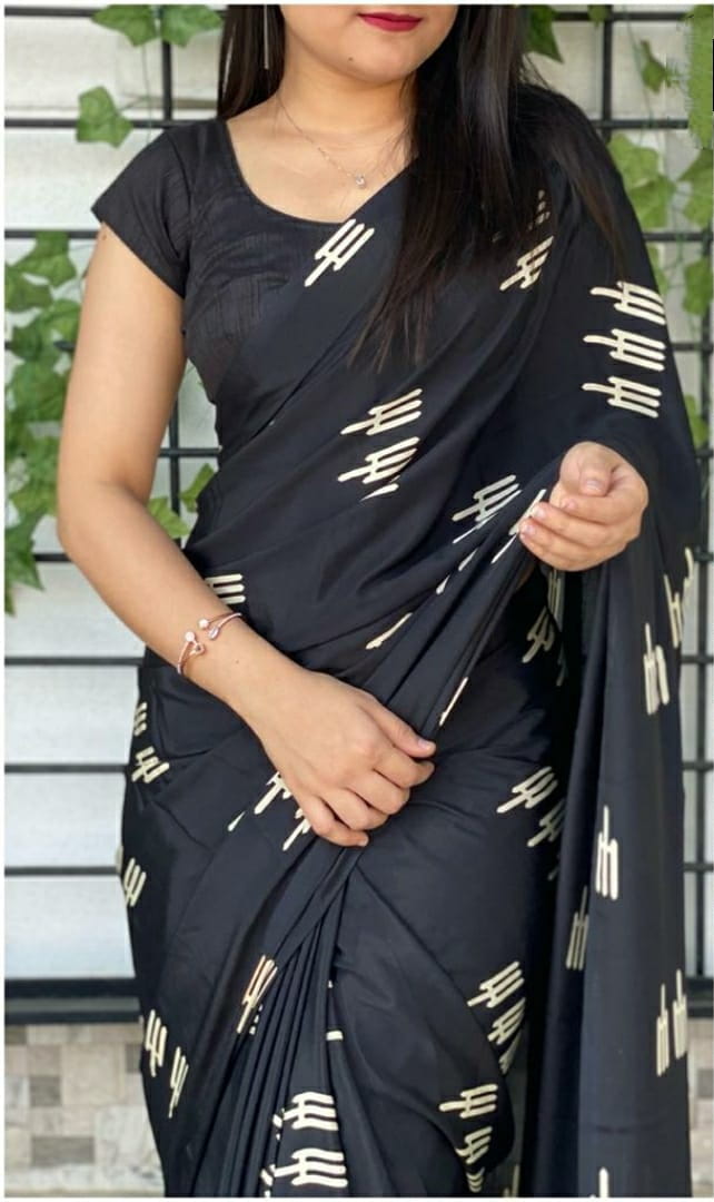 Striking Black Designer Crape Silk Fancy Printed Work Saree Blouse For Wedding Wear