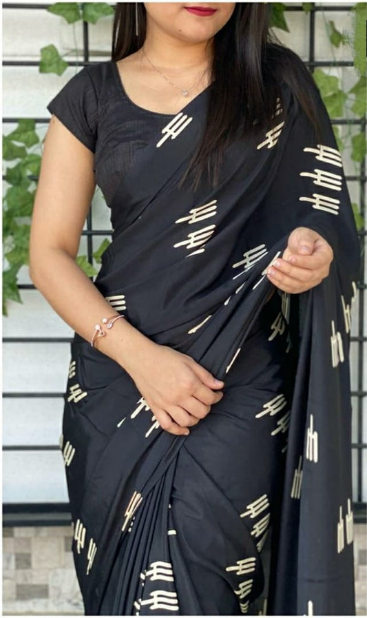 Striking Black Designer Crape Silk Fancy Printed Work Saree Blouse For Wedding Wear