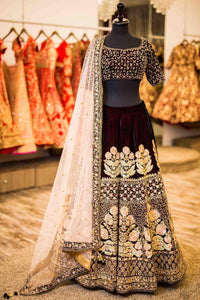 Marvelous Maroon Color Wedding Wear Tapeta Silk Velvet Designer Stone Embroidered Work Lehenga Choli