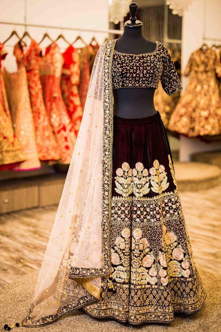 Marvelous Maroon Color Wedding Wear Tapeta Silk Velvet Designer Stone Embroidered Work Lehenga Choli