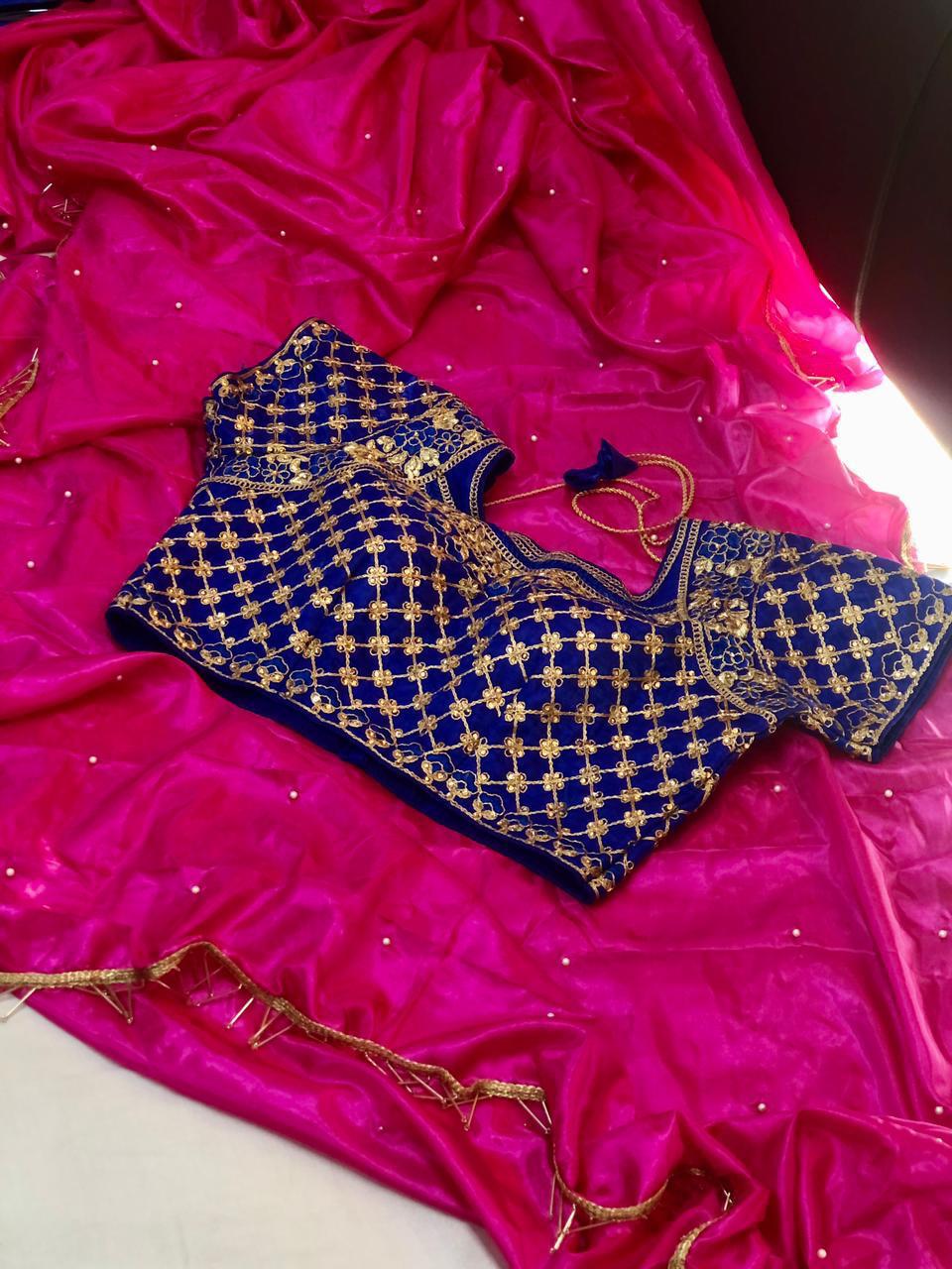 Sophisticated Rani Pink Color Party Wear Jhalar Work Designer Paper Silk Saree Blouse For Ladies