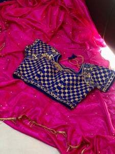 Sophisticated Rani Pink Color Party Wear Jhalar Work Designer Paper Silk Saree Blouse For Ladies