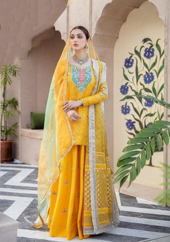 Wedding Wear Striking Yellow Color Georgette Designer Embroidered Work Salwar Suit For Ladies