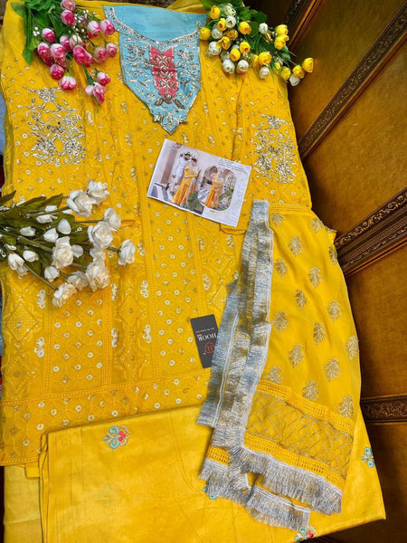 Wedding Wear Striking Yellow Color Georgette Designer Embroidered Work Salwar Suit For Ladies